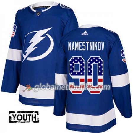 Tampa Bay Lightning Hockeydrakt Vladislav Namestnikov 90 2017-2018 USA Flag Fashion Blå Adidas Authentic - Barn